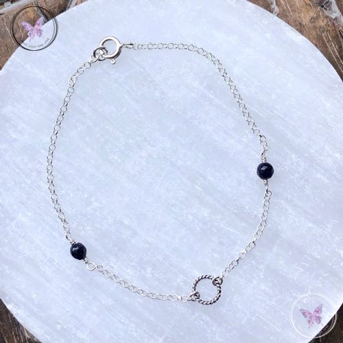 Faceted Blue Goldstone Silver Chain Bracelet